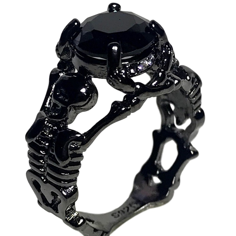 Vintage Gothic Black Skeleton Skull Ring